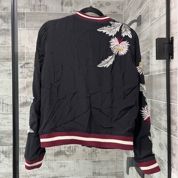 Anthropologie elevenses Embroidered Black Bomber Jacket - Picture 2 of 5